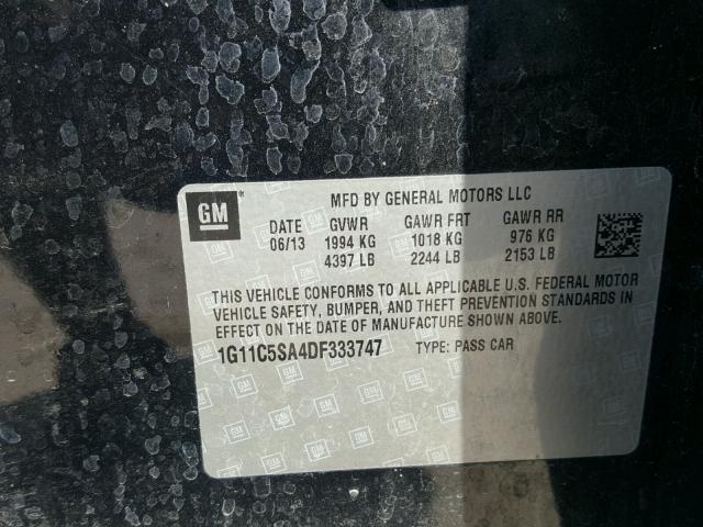 1G11C5SA4DF333747 - 2013 CHEVROLET MALIBU 1LT 黑色 照片 10