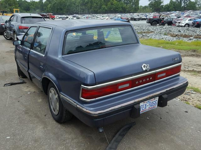 1B3XC46RXMD227280 - 1991 DODGE DYNASTY BLUE photo 3