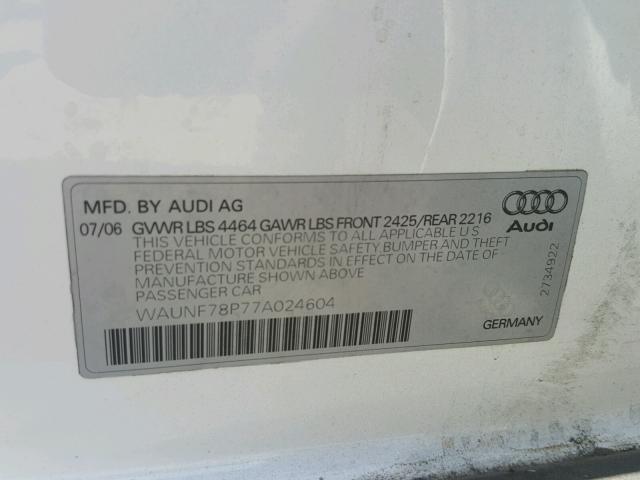 WAUNF78P77A024604 - 2007 AUDI A3 2.0 PRE WHITE photo 10