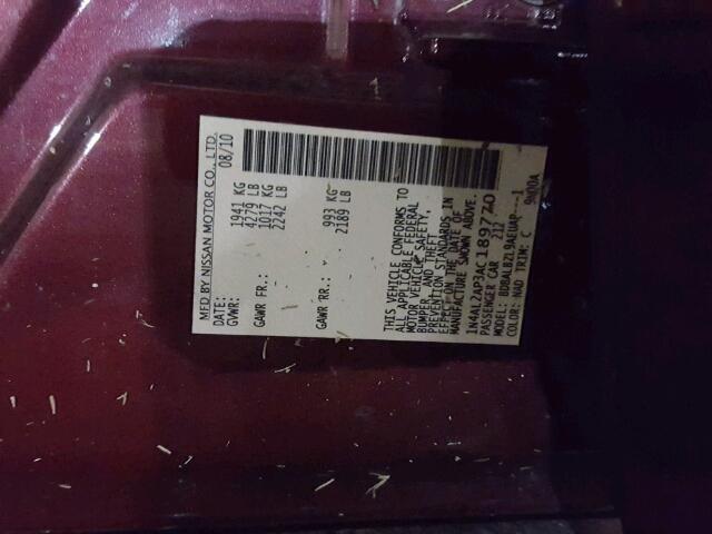 1N4AL2AP3AC189770 - 2010 NISSAN ALTIMA BURGUNDY photo 10