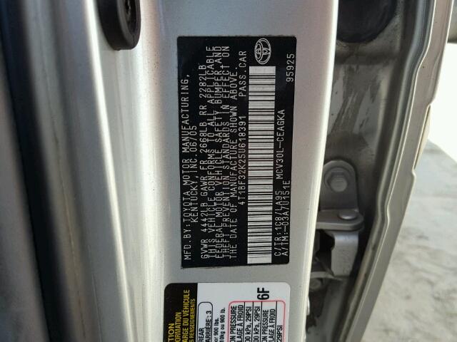 4T1BF32K25U618391 - 2005 TOYOTA CAMRY SILVER photo 10