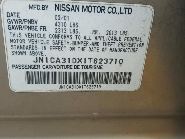 JN1CA31DX1T623710 - 2001 NISSAN MAXIMA GXE GOLD photo 10