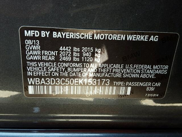 WBA3D3C50EK153173 - 2014 BMW 328 GRAY photo 10
