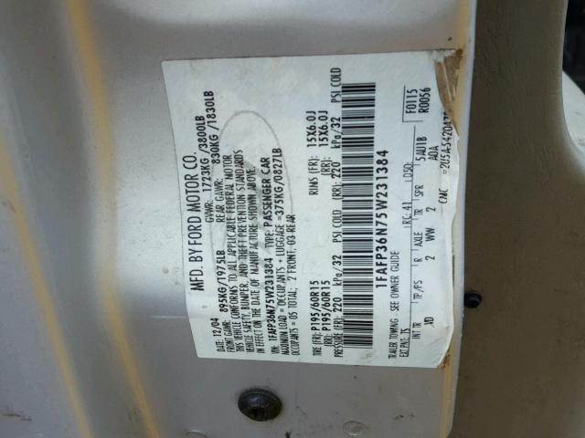 1FAFP36N75W231384 - 2005 FORD FOCUS ZXW SILVER photo 10