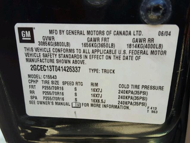 2GCEC13T041426337 - 2004 CHEVROLET SILVERADO BLACK photo 10