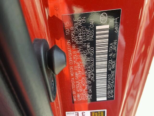 JTKJF5C76GJ019500 - 2016 TOYOTA SCION TC 红色 照片 10