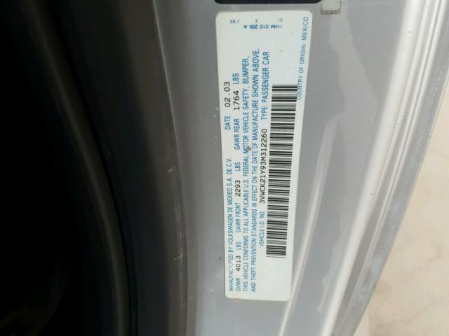 3VWCK21Y93M312260 - 2003 VOLKSWAGEN NEW BEETLE 银色 照片 10