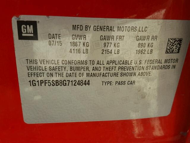 1G1PF5SB8G7124844 - 2016 CHEVROLET CRUZE LIMI RED photo 10