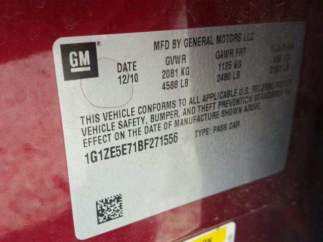 1G1ZE5E71BF271556 - 2011 CHEVROLET MALIBU LTZ 烧焦的 照片 10