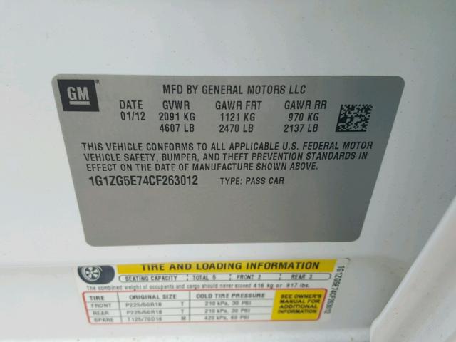 1G1ZG5E74CF263012 - 2012 CHEVROLET MALIBU LTZ 白色 照片 10