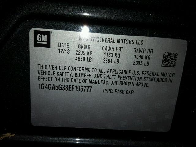 1G4GA5G38EF196777 - 2014 BUICK LACROSSE GRAY photo 10