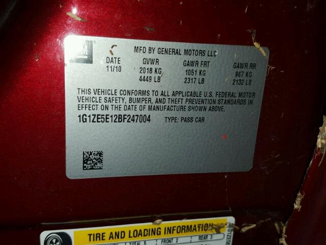 1G1ZE5E12BF247004 - 2011 CHEVROLET MALIBU LTZ 红色 照片 10