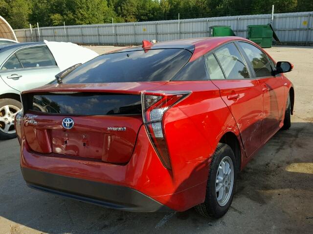 JTDKARFU4G3502331 - 2016 TOYOTA PRIUS RED photo 4