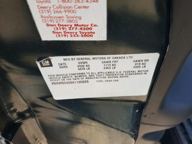 2G2WS522841120823 - 2004 PONTIAC GRAND PRIX GREEN photo 10