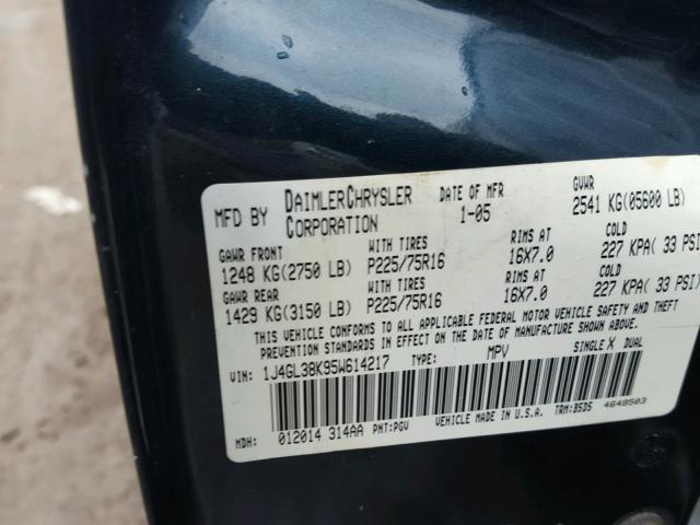 1J4GL38K95W614217 - 2005 JEEP LIBERTY RE GREEN photo 10