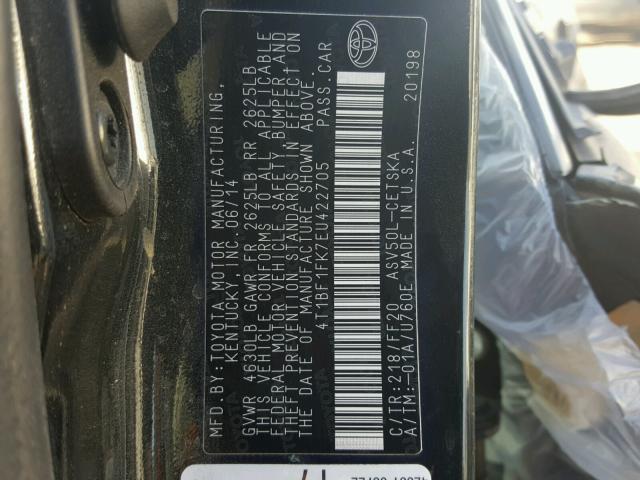 4T1BF1FK7EU422705 - 2014 TOYOTA CAMRY L 黑色 照片 10