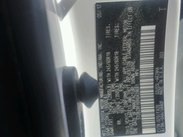 5TDBZRFH0HS429681 - 2017 TOYOTA HIGHLANDER თეთრი ფოტო 10