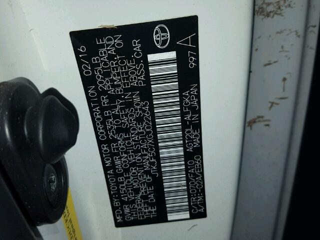 JTKJF5C7XGJ022643 - 2016 TOYOTA SCION TC 白色 照片 10