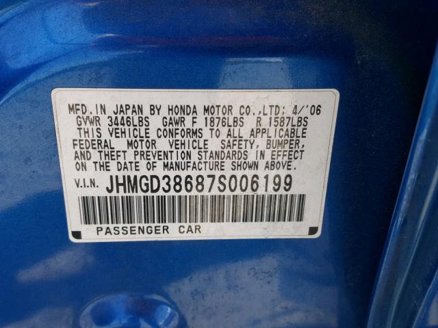 JHMGD38687S006199 - 2007 HONDA FIT S 蓝色 照片 10