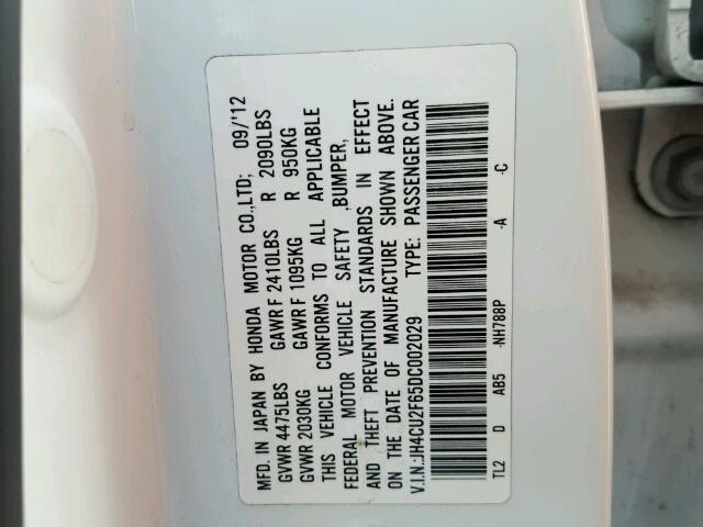 JH4CU2F65DC002029 - 2013 ACURA TSX TECH WHITE photo 10