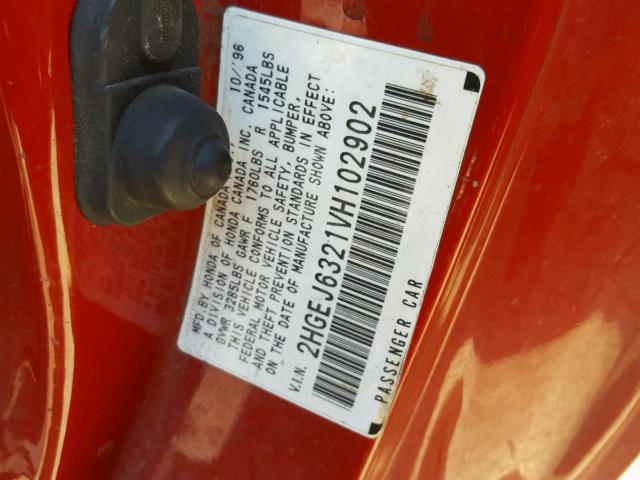 2HGEJ6321VH102902 - 1997 HONDA CIVIC CX RED photo 10