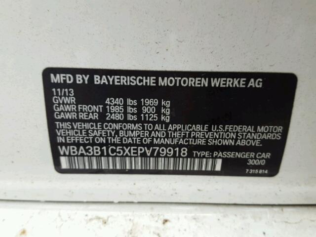 WBA3B1C5XEPV79918 - 2014 BMW 320 I WHITE photo 10