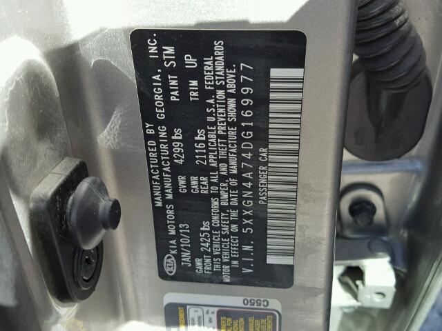 5XXGN4A74DG169977 - 2013 KIA OPTIMA EX SILVER photo 10