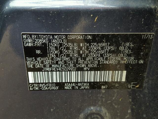 JTMBFREV4E5029902 - 2014 TOYOTA RAV4 LE Mavi foto 10