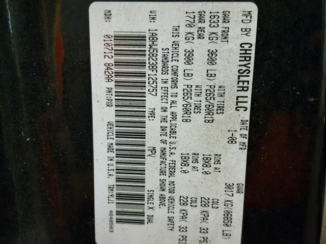 1A8HW58238F125757 - 2008 CHRYSLER ASPEN LIMI 黑色 照片 10