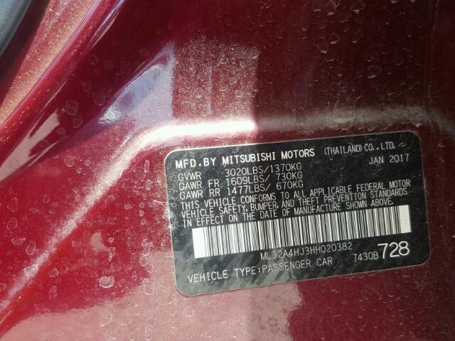 ML32A4HJ3HH020382 - 2017 MITSUBISHI MIRAGE SE RED photo 10