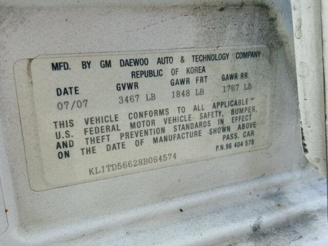 KL1TD56628B064574 - 2008 CHEVROLET AVEO BASE Ақ фото 10