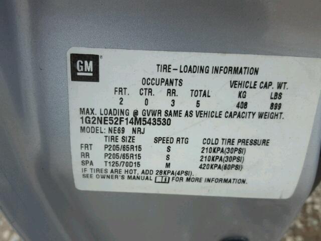 1G2NE52F14M543530 - 2004 PONTIAC GRAND AM S 银色 照片 10