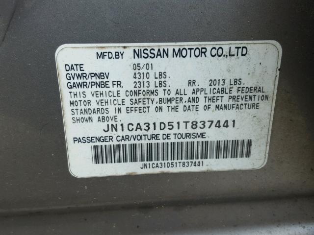 JN1CA31D51T837441 - 2001 NISSAN MAXIMA GXE GRAY photo 10