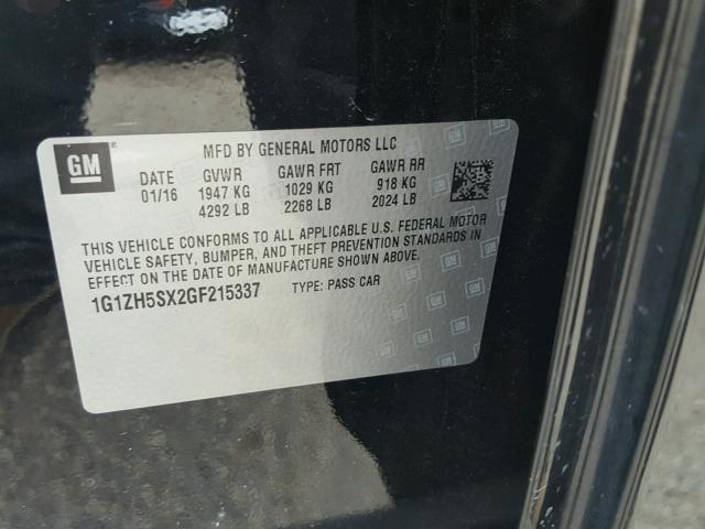 1G1ZH5SX2GF215337 - 2016 CHEVROLET MALIBU PRE 黑色 照片 10