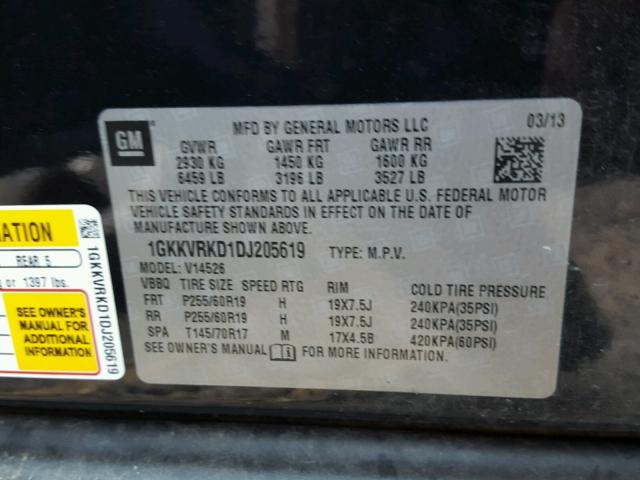 1GKKVRKD1DJ205619 - 2013 GMC ACADIA SLT შავი ფოტო 10