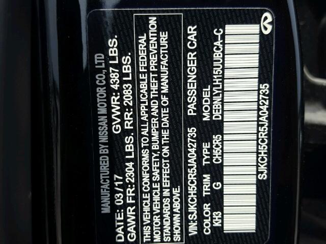 SJKCH5CR5JA042735 - 2018 INFINITI QX30 BASE BLACK photo 10