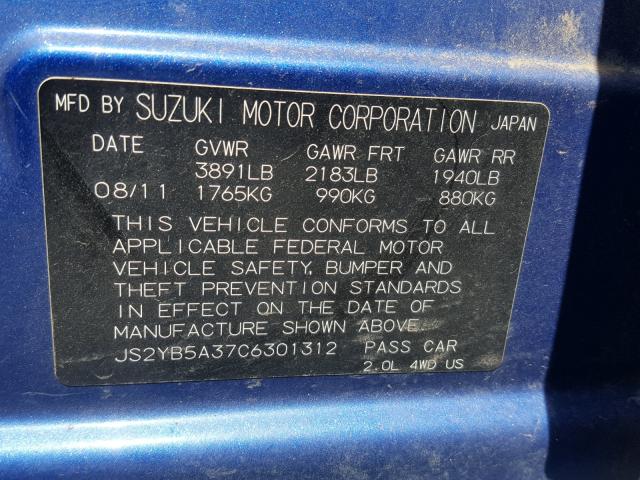 JS2YB5A37C6301312 - 2012 SUZUKI SX4 BASE BLUE photo 10