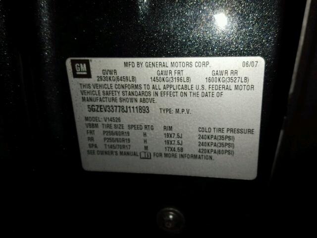 5GZEV33778J111893 - 2008 SATURN OUTLOOK XR შავი ფოტო 10