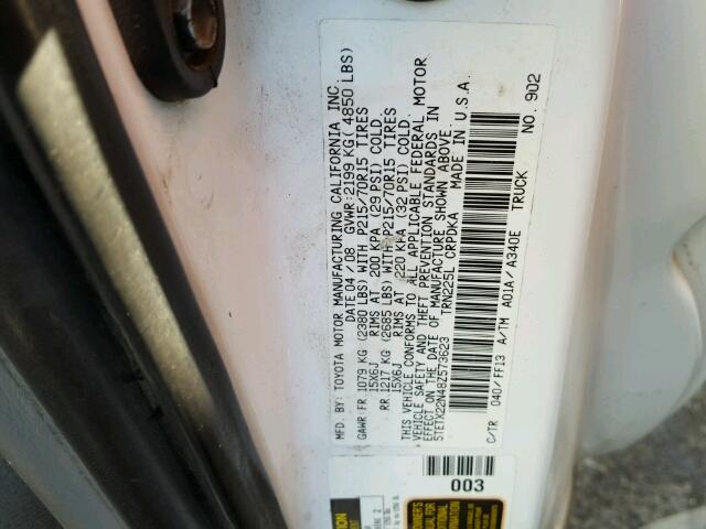 5TETX22N48Z573623 - 2008 TOYOTA TACOMA WHITE photo 10