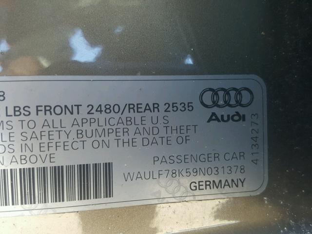 WAULF78K59N031378 - 2009 AUDI A4 2.0T QU TAN photo 10