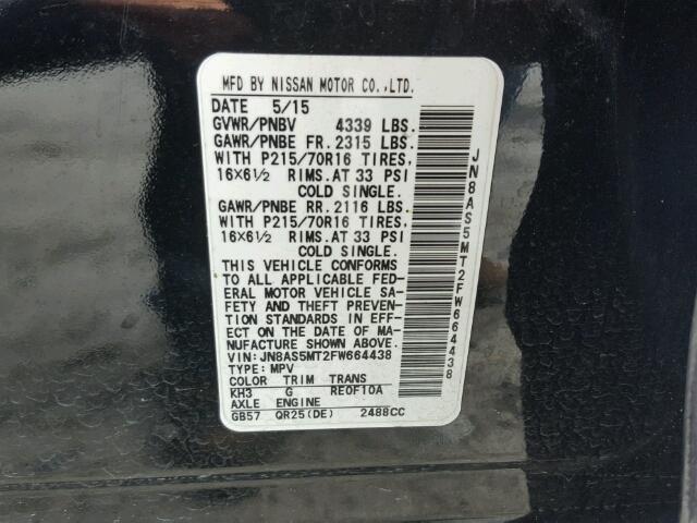 JN8AS5MT2FW664438 - 2015 NISSAN ROGUE SELE BLACK photo 10