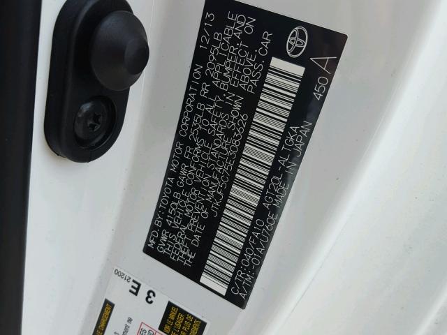 JTKJF5C75E3083626 - 2014 TOYOTA SCION TC 白色 照片 10