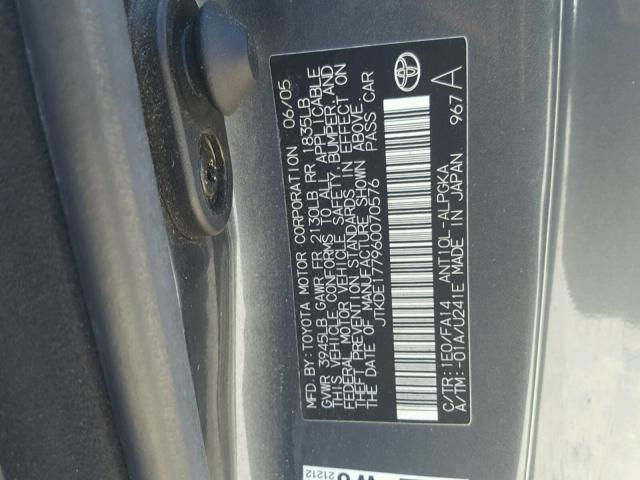 JTKDE177960070576 - 2006 TOYOTA SCION TC 灰色 照片 10