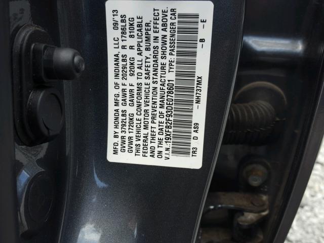 19XFB2F93DE078601 - 2013 HONDA CIVIC EXL 灰色 照片 10