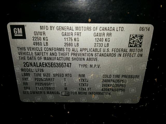 2GNALAEK5E6366747 - 2014 CHEVROLET EQUINOX LS BLACK photo 10