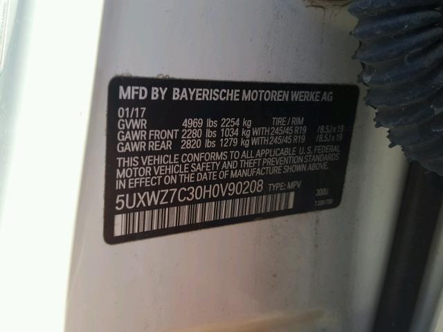 5UXWZ7C30H0V90208 - 2017 BMW X3 SDRIVE2 WHITE photo 10