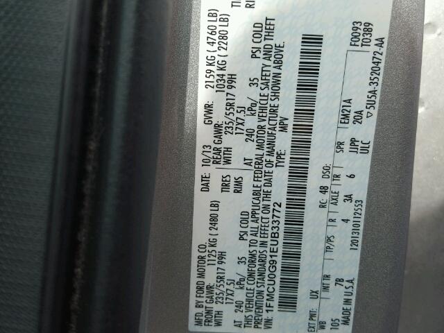 1FMCU0G91EUB33772 - 2014 FORD ESCAPE SE GRAY photo 10