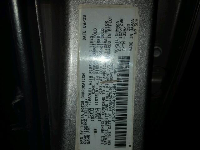 JTLKT334040141564 - 2004 TOYOTA SCION XB Grau Foto 10