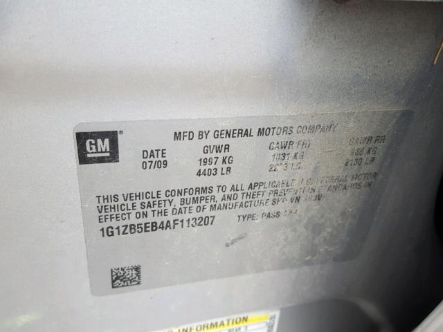 1G1ZB5EB4AF113207 - 2010 CHEVROLET MALIBU LS SILVER photo 10