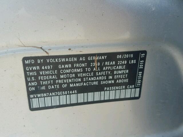 WVWBN7AN7GE501445 - 2016 VOLKSWAGEN CC BASE SILVER photo 10